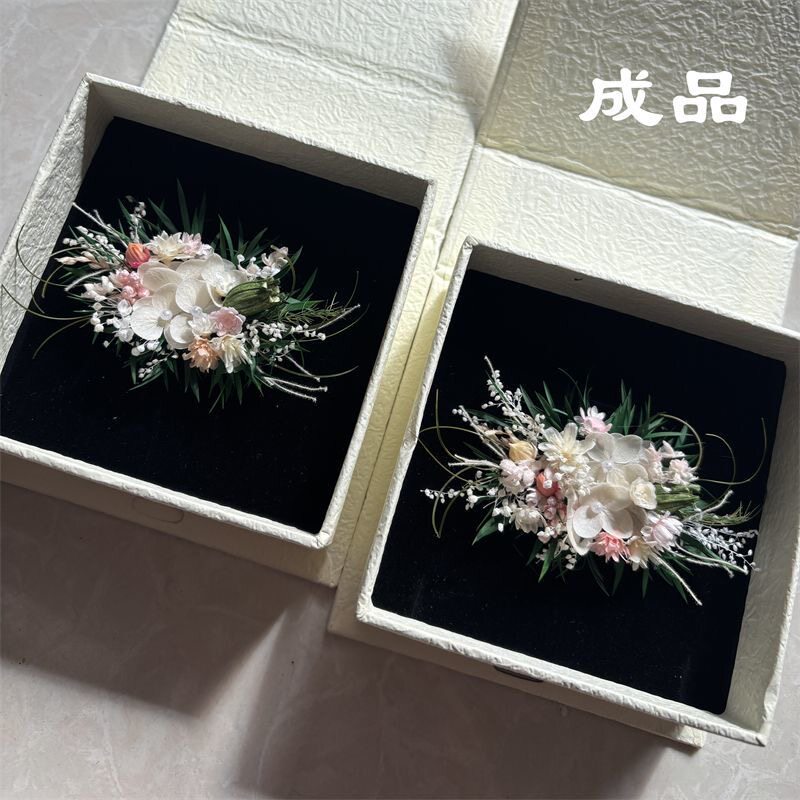 森系成品珍珠永生花戒指纯手工立体免做指环结婚订婚情侣花朵戒指图片