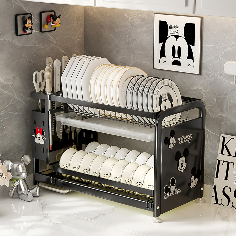雅图诗厨房碗碟收纳层架双层沥水碗盘柜家用餐具碗盘多功能碗筷置
