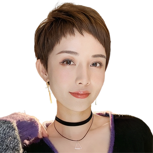 二次元狗啃刘海假发女短发全真自然全头套真发假发全真人发假发套