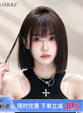 短发假发女全头套真人发丝递针蕾丝薄款全真自然仿真一刀切假发套
