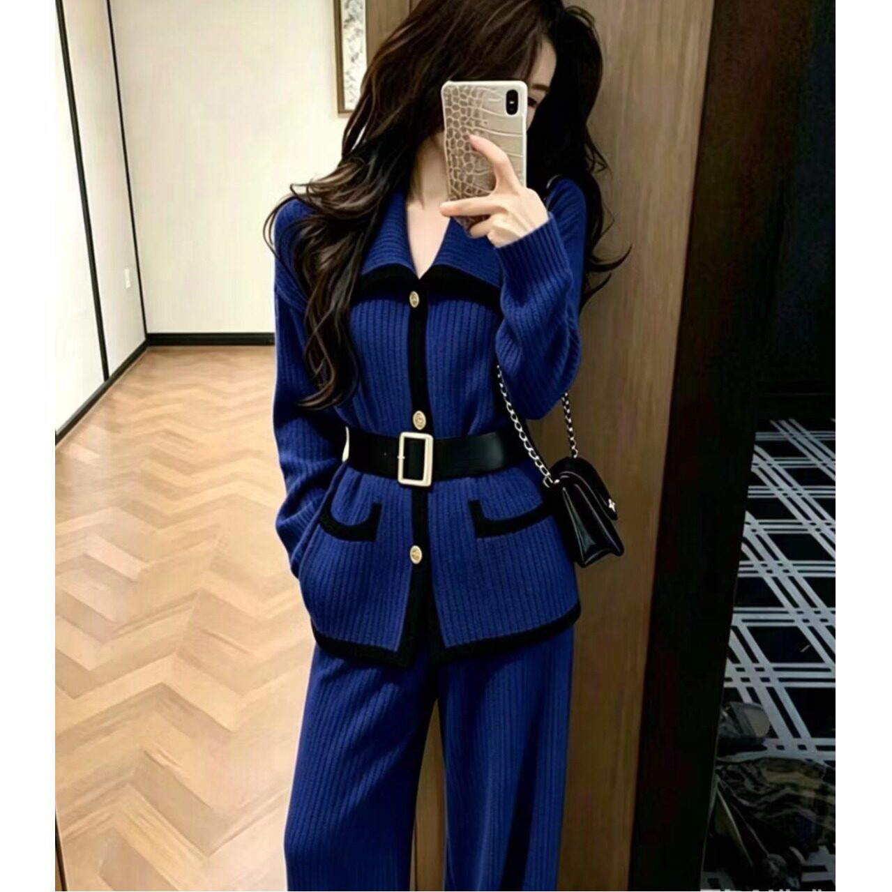 小香风针织衫女上衣阔腿裤两件套