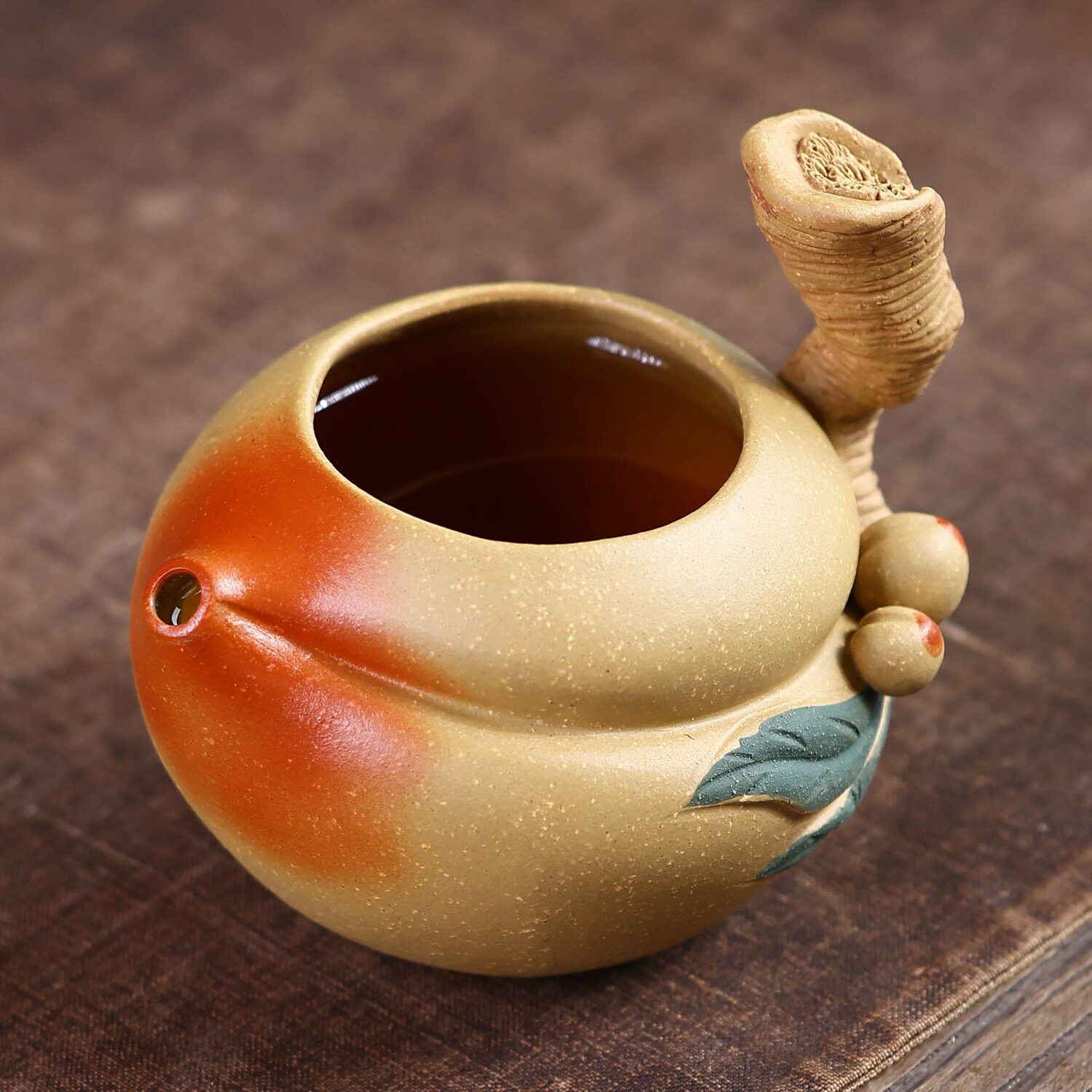 宜兴紫砂壶原矿段泥手工刻绘寿桃壶泡茶壶茶具茶室礼品