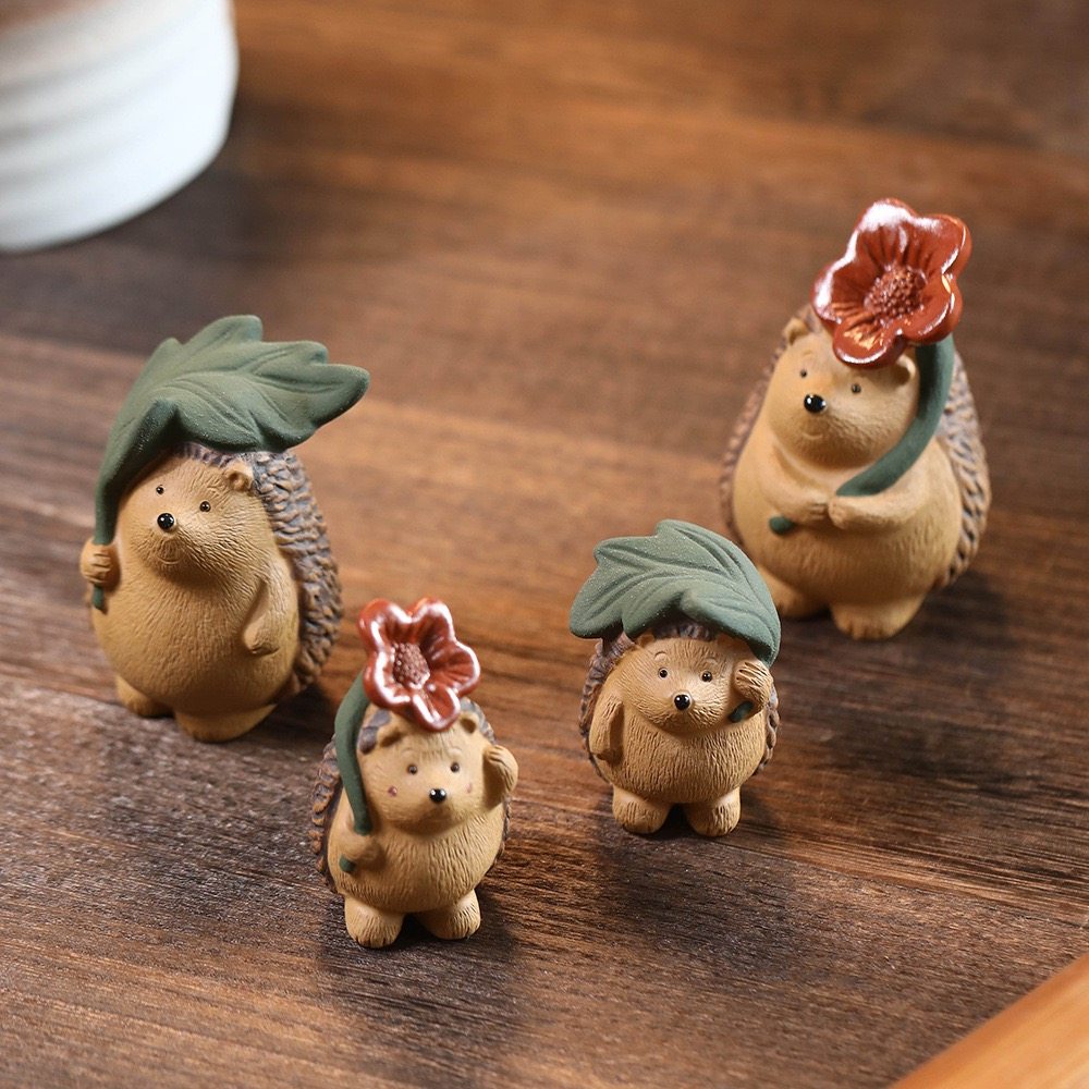 宜兴紫砂茶宠摆件可爱小刺猬公仔茶玩茶道配件茶具配件茶宠摆件