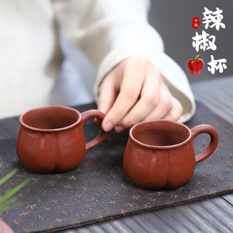 宜兴紫砂杯辣椒杯手工品茗杯仿生主人杯原矿大红袍单个杯子110cc