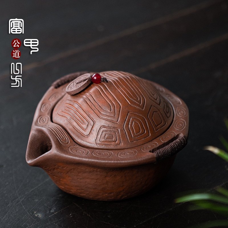宜兴原矿紫砂龟壳公道杯茶宠摆件乌龟茶具盖碗手抓壶泡茶壶