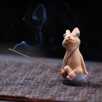 紫砂茶宠生肖兔子摆件手工手办听歌线香插雕塑茶具装饰配件可养