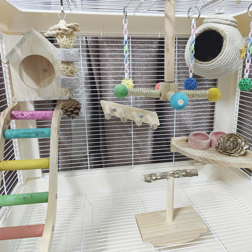 鹦鹉鸟笼玩具麻绳鸟窝彩色棒云梯扇形踏板摇摇乐站架牡丹虎皮玄凤