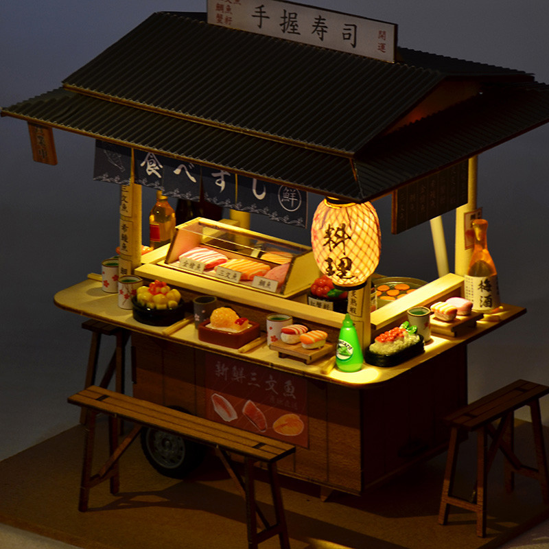 diy小屋日式寿司店食玩微缩场景模型3d立体拼图礼物女生手工拼装