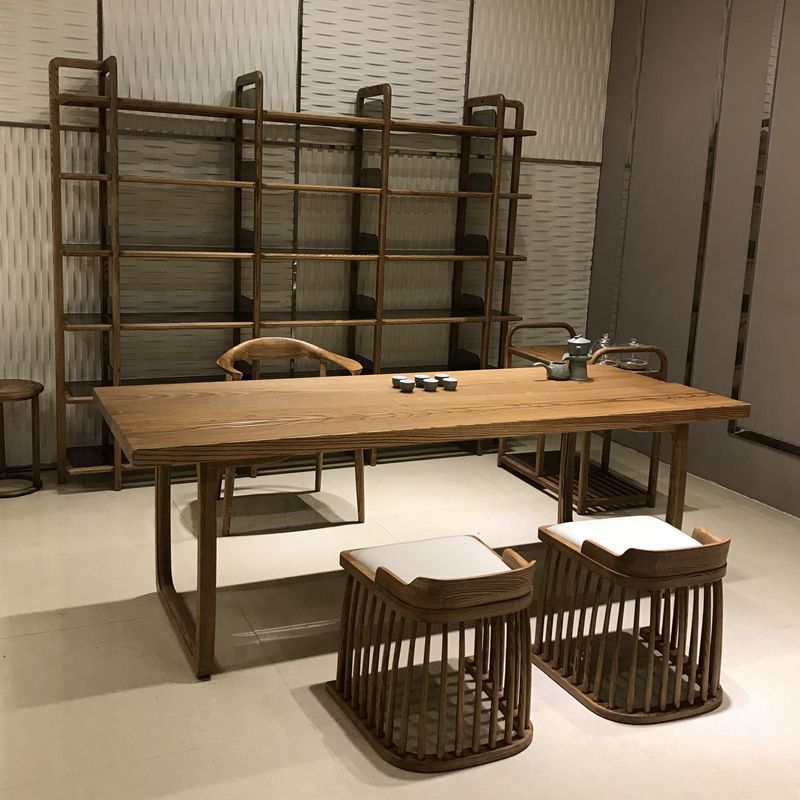 实木简约北欧空间2.2米茶台茶桌办公台一体茶室禅意新中式原木