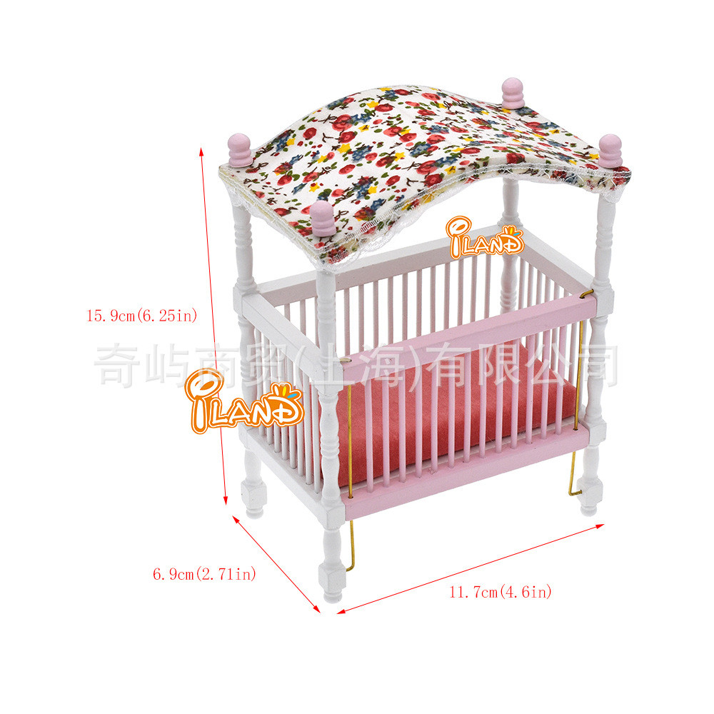 6件套1:12娃娃屋dollhouse木制卧室套装家具粉白公主儿童房