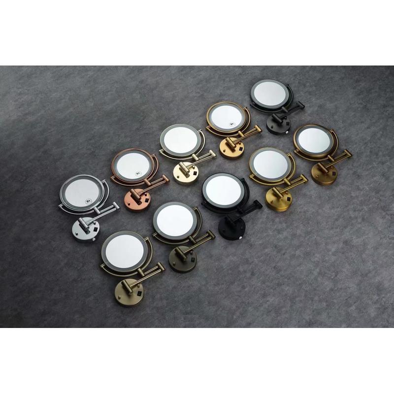 化妆镜壁挂式led灯3放大5倍倍浴室家用圆形伸缩折叠补梳妆镜子