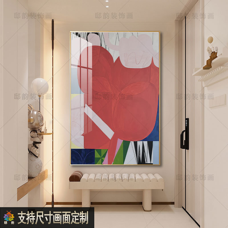 抽象艺术民宿客厅装饰画酒店房间竖版无框画侘寂风软装油画布挂画图片