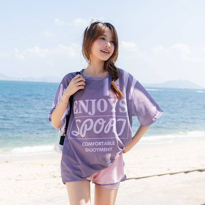 女士速干游泳衣保守分体套装2025新款温泉微胖女孩遮肚显瘦游泳装