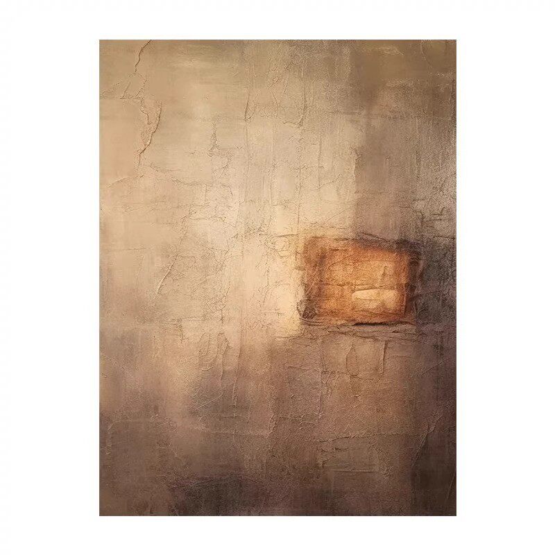 中古风壁画侘寂风客厅装饰画抽象玄关挂画3d立体肌理民宿手绘油画