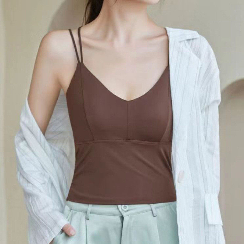 冰丝美背中长款吊带背心女运动内衣直播爆款细肩带露脐夏薄款内搭