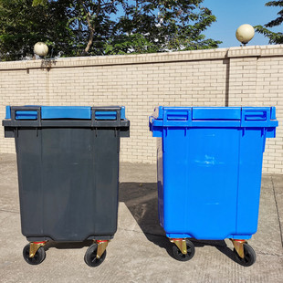物业学校带户外分类垃圾桶440l大容量加厚公园轮带盖可挂车垃圾桶