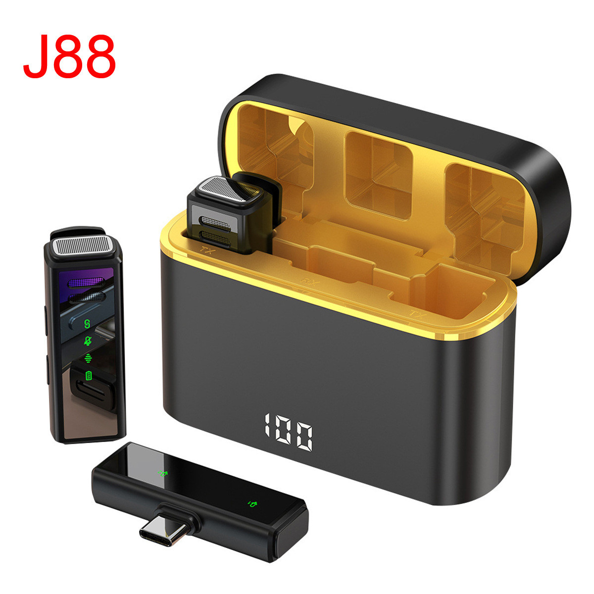 J88直播降噪视频拍摄话筒充电仓数显无线领夹麦克风 私模