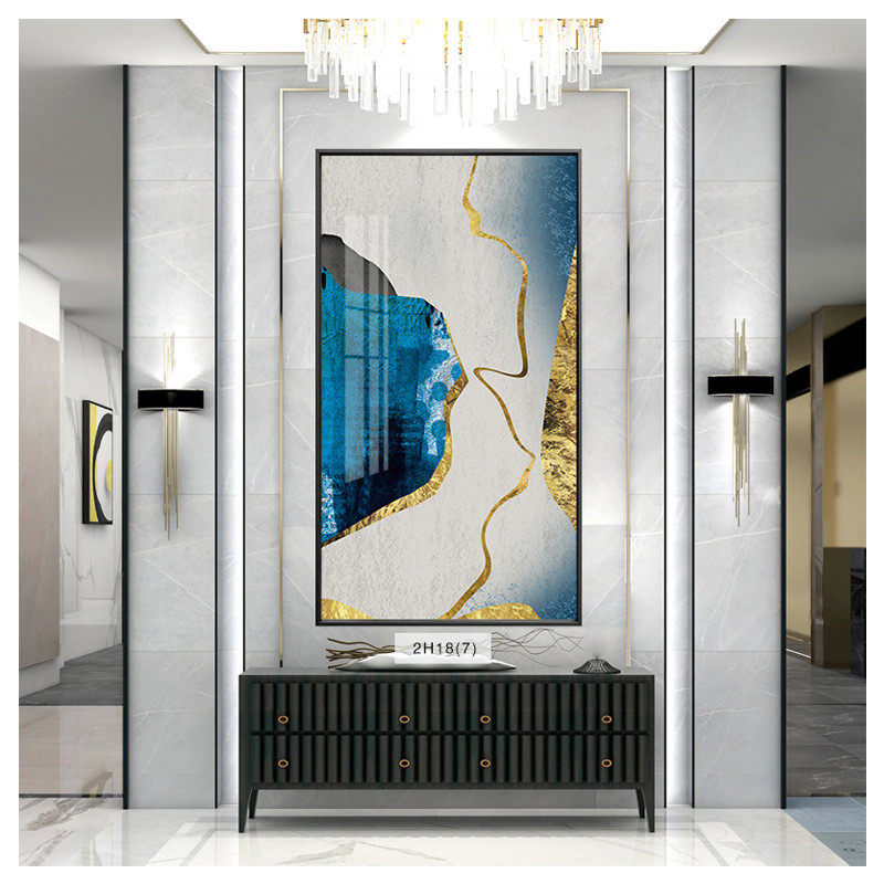 铂金抽象装饰画客厅墙壁画走廊过到竖版落地画晶瓷立体挂画钻镶