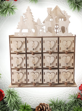 新款圣诞节木质收纳盒创意日历盒子装饰摆件杂物收纳盒首饰盒