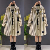 百搭长袖 时尚 洋气 加肥加大遮肉显瘦中长款 衬衫 早秋款 2024韩版