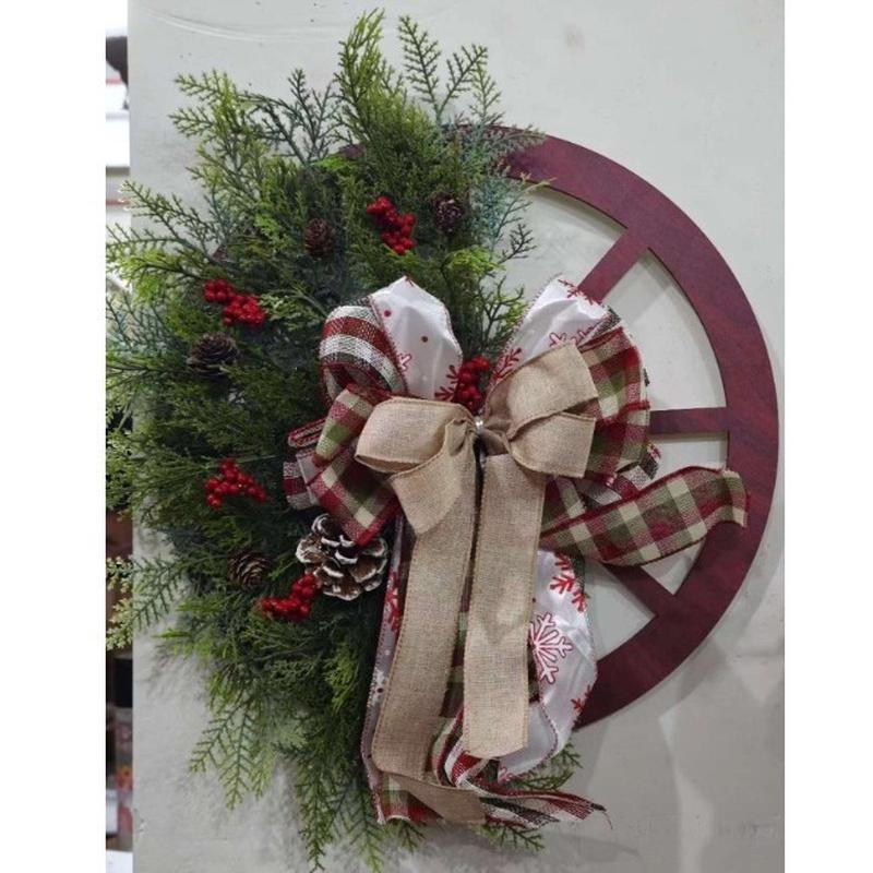 装饰门贝hot爆款圣诞节豪挂木质轮盘车轮花环圣诞节松果花环