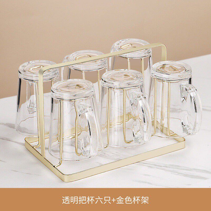 待客玻璃杯家用一套一整套客厅水杯喝水茶杯茶具带把手高颜值套装