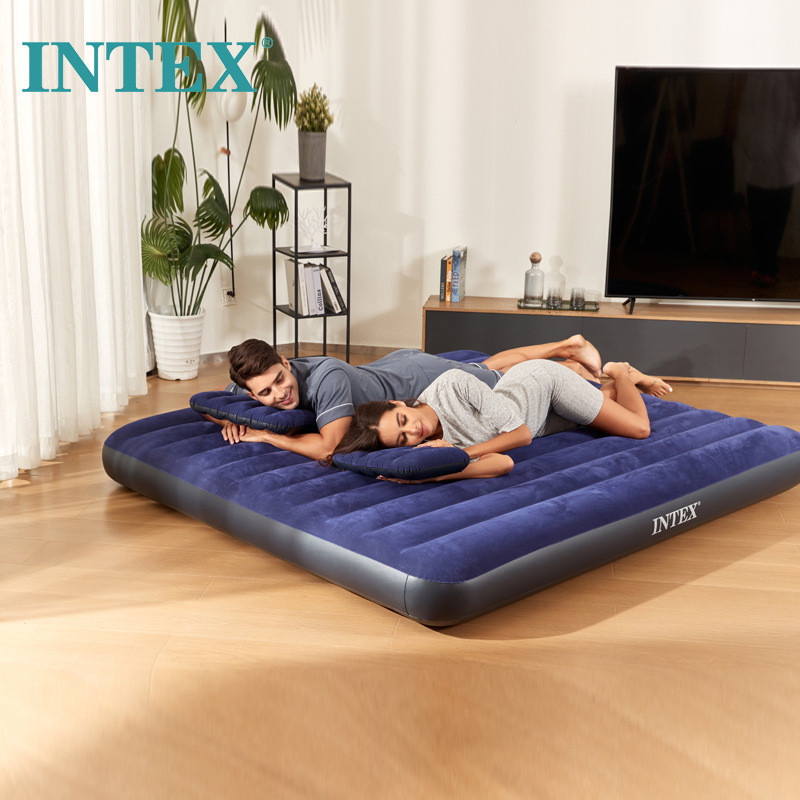 intex64755双人床蓝色家用双人午休户外野营便携防潮睡垫充气床垫