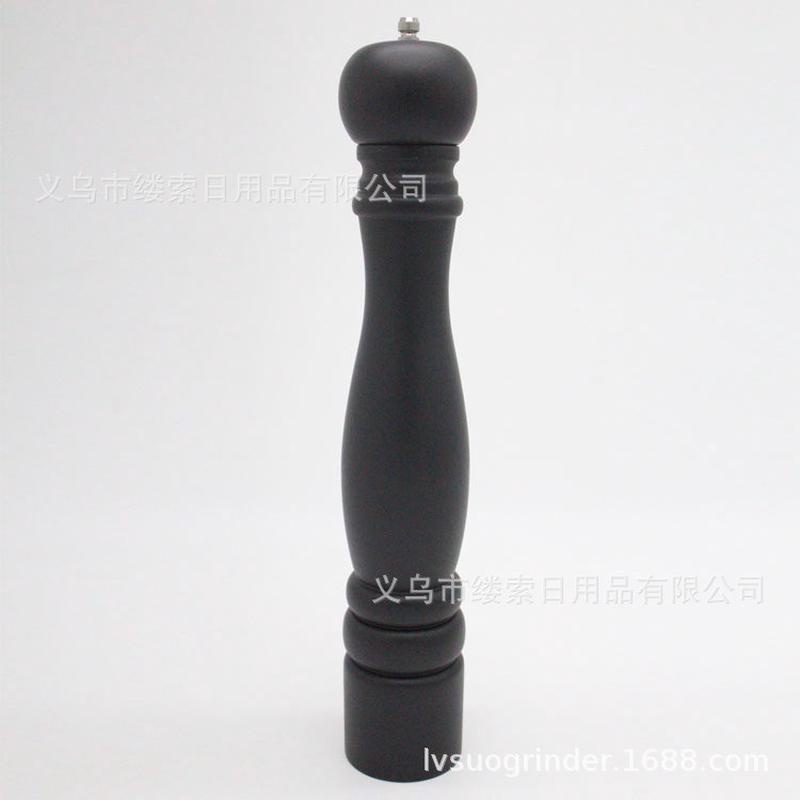 新16寸橡胶木胡椒磨手动胡椒研磨器黑色高档粗盐调味罐直销