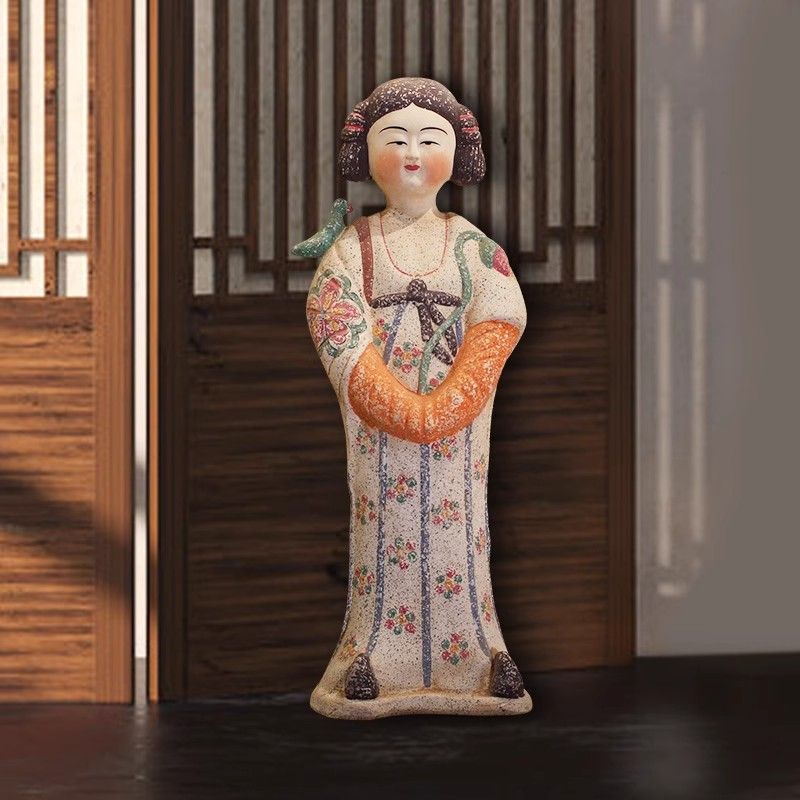 博艺萱唐三彩仕女陶瓷摆件人物侍女中式仿古陶俑客厅桌面装饰摆设