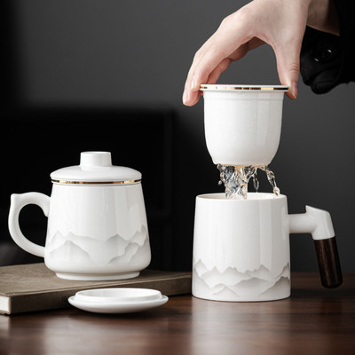 陶瓷茶水分离办公杯个人专用泡茶杯男女士喝茶马克杯带盖过滤