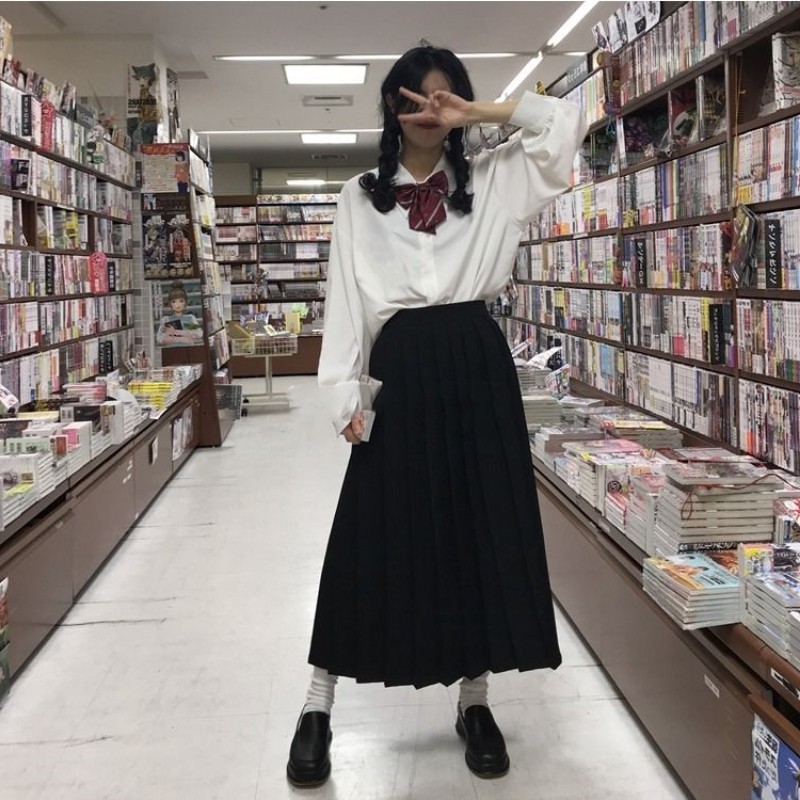 学生长袖宽松衬衫套装百褶半身大码jk制服班服学院风女春秋冬