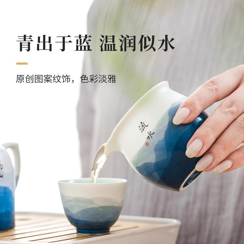 ?陶瓷茶具套装中式茶壶品茗茶杯家用三才盖碗乔迁礼青花办公室