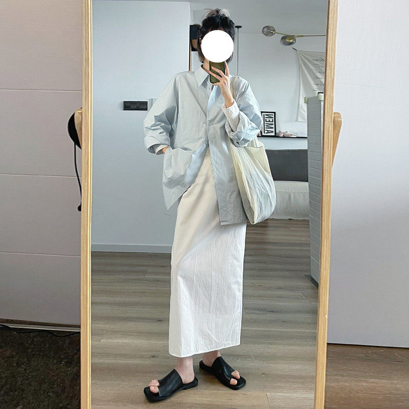 日系工装风直筒女学生气质中长款白色包臀裙夏