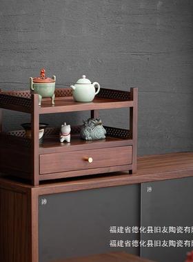 黑胡桃木桌面多宝阁茶杯架子茶具收纳架展示架小型茶架玩具置物架