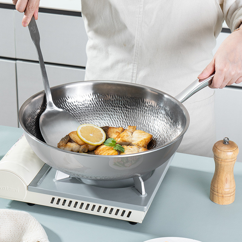 热销德铂dep-877炒锅钛合金32cm无涂层物理不粘锅平底家用炒菜锅