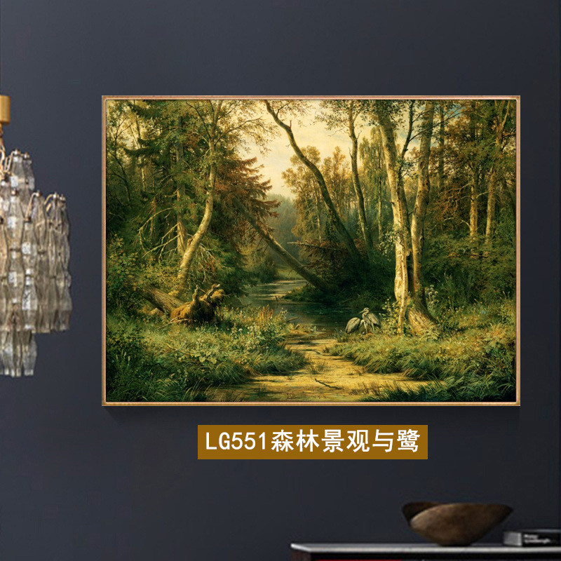 希施金油画山装饰画玄关简欧风景画欧式客厅挂画有森林无水壁画