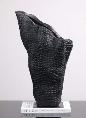 花瓶摆件客厅创意北欧艺术插花轻奢落地餐桌软装饰品异形黑色花器