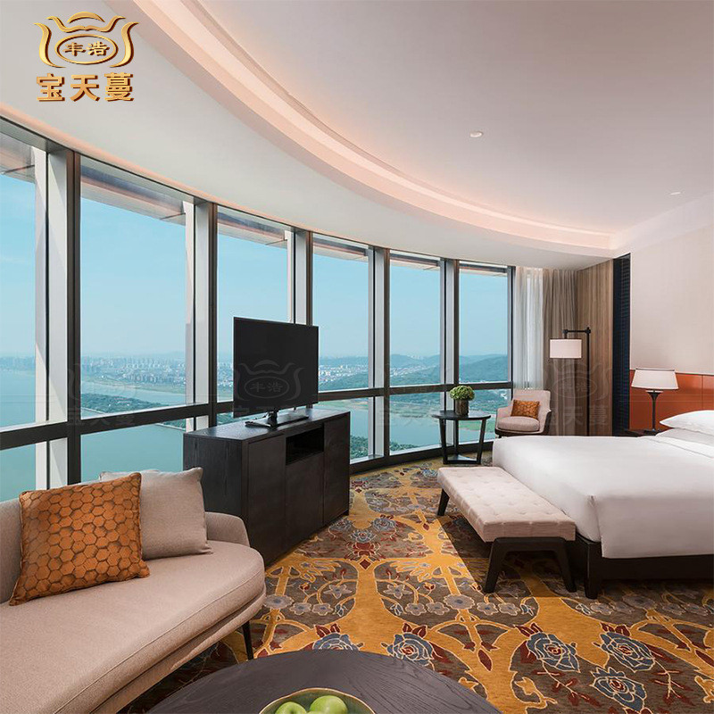 热销广东酒店家具厂家新中式星级酒店活动标间客房成套和固装家具