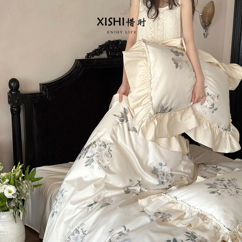 100S长绒棉法式复古田园风数码印花四件套居家裸睡纯棉床单被枕罩,床上用品,床品套件/四件套/多件套,淘宝优惠券,粉丝福利购,淘宝优惠卷