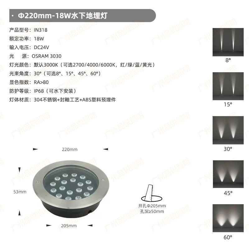 dc24v水下地埋灯304不锈钢封釉防水埋地灯ip68超薄泳池矮超水池灯