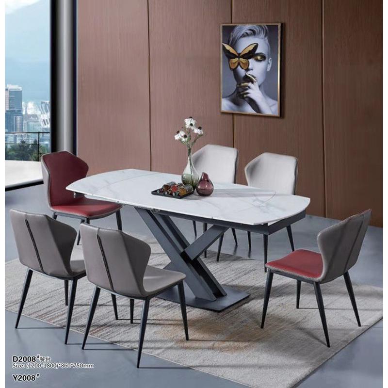 折叠式岩板餐桌可伸缩长方形6人北欧意小户型旋转变形餐桌椅组合