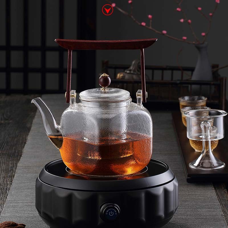 煮茶器套装大容量玻璃煮茶壶电陶炉铜扭提梁烧水壶加厚蒸汽煮茶壶