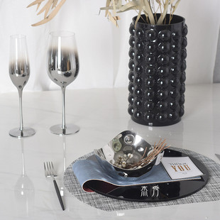 样板房间展厅会所轻奢餐具套装餐桌水晶盘西式黑色摆台装饰品摆件