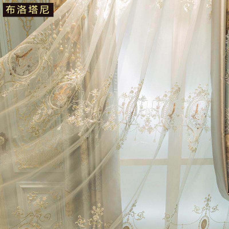 欧式宫廷高窗帘布轻奢风格别墅大宅美式客厅卧室提花成品帘幔