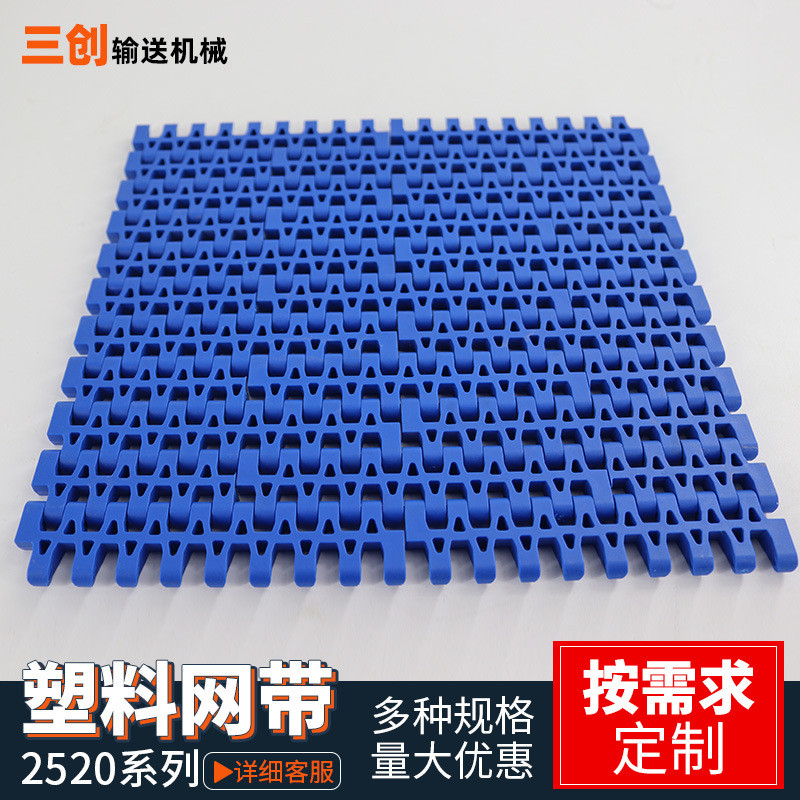 2520系列塑料网带链平板网耐高温食品输送流水线加工传动塑料网带