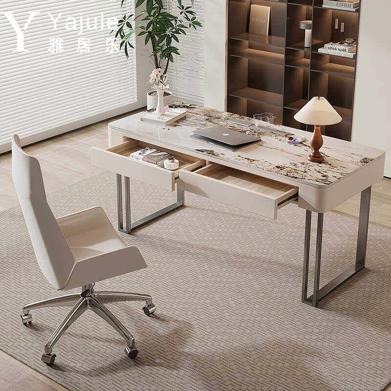 意式轻奢书桌现代简约高级感家用板办公桌岩卧室书房写字台电新品