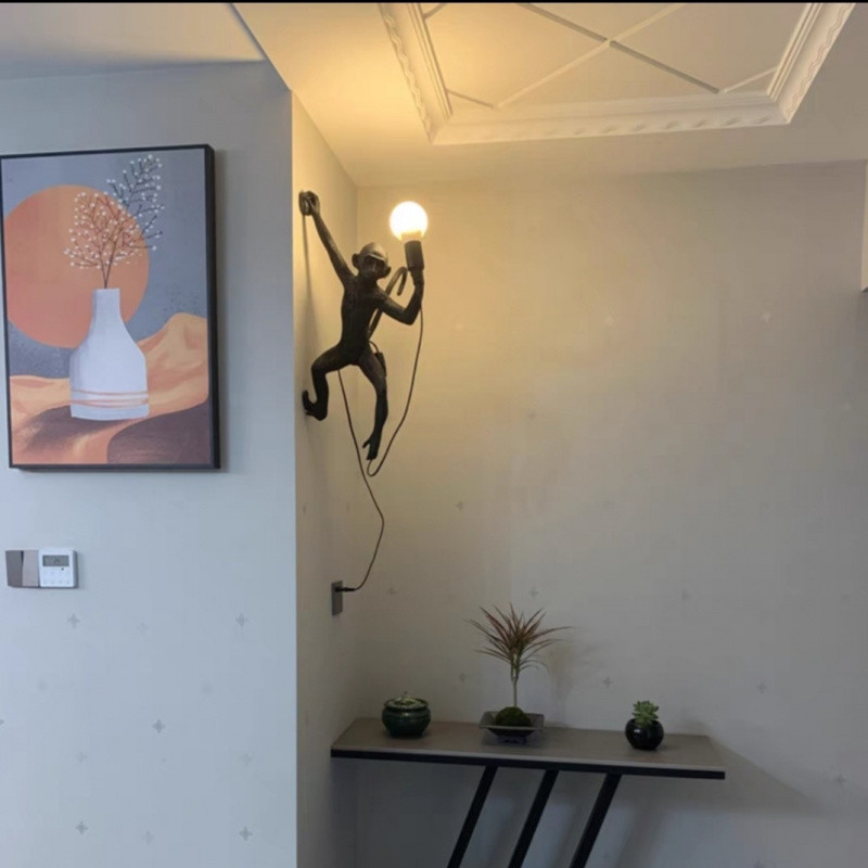 z1y麻绳树脂北欧猴子壁灯儿童房酒吧餐厅走廊装饰灯动物猴子