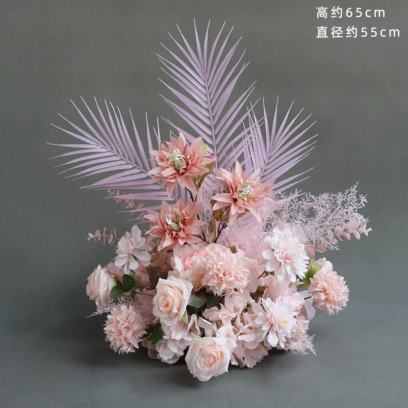 背景粉色盆花婚礼花艺路引花花球仿真花排花桌花装饰舞台婚庆布置