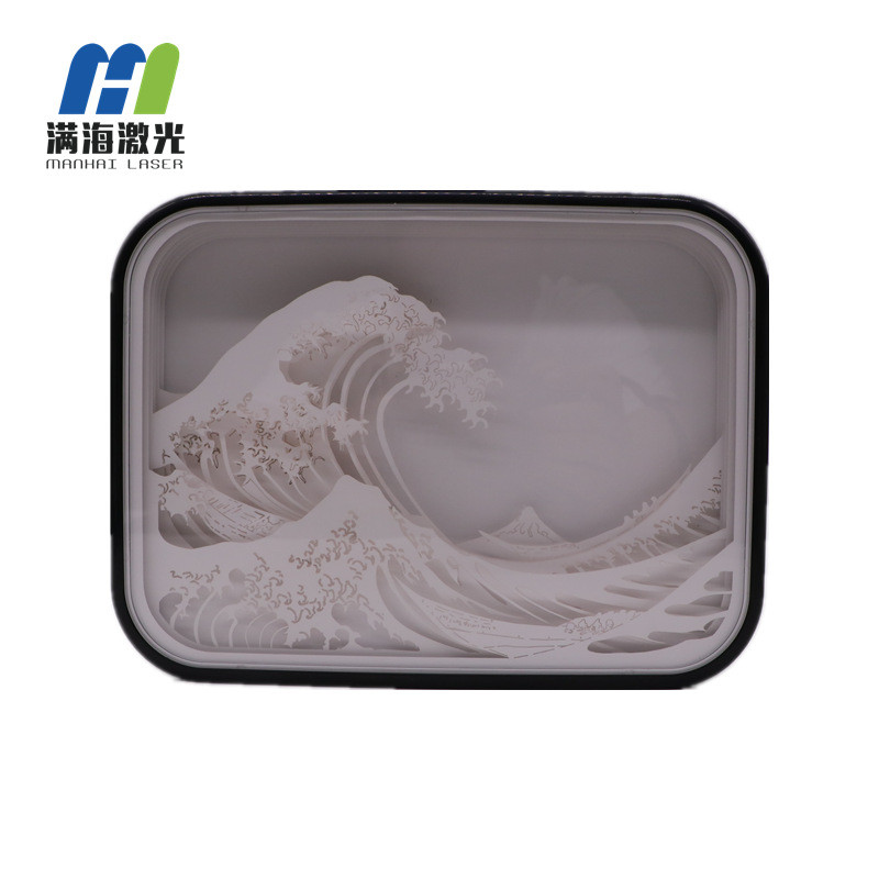 叠影小夜灯纸雕灯冲浪里abs框3d镜面礼品风景光影纸雕灯源头工厂