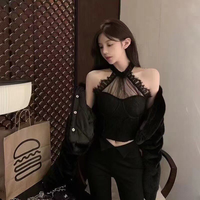 直销蕾丝性感挂脖美背带胸垫吊带背心2025春秋新款外穿百搭裹胸女